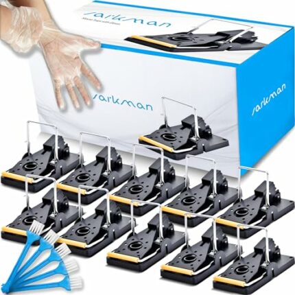 sarkman Mouse Trap for Indoors Outdoor 10 Traps - 50 Pair Glove Set Mice Catcher Professional Strength Repellent Kit for Indoor, Outdoors & Garde