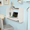 Haotian FWT18-W, White Drop-Leaf Table Desk, Wood Children Table,Home Office Table Desk Workstation Computer Desk with Storage Shelves, Trestle D