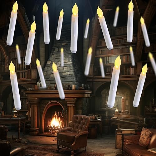 Raycare 12PCS LED Taper Candle Lights, Harry Potter Floating Candles, Flameless Battery Operated Window Candles for Christmas Wedding Birthday Pa