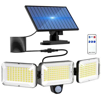 LOTMOS Solar Lights Outdoor Garden with Separate Solar Panel 224LED 270° Adjustable 3 Heads Solar Security Lights Outdoor Motion Sensor with Remo