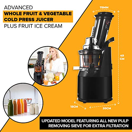 Powerful Masticating Juicer for Whole Fruits and Vegetables, Fresh Healthy Juice, Sorbet, Ice Cream, Wide Mouth 75mm Feeding Chute, BPA Free, 240