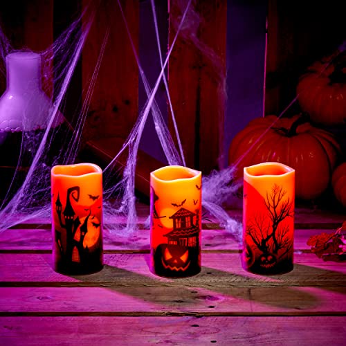 THE TWIDDLERS 3 Halloween Real Wax Flameless Candles, LED Battery Operated Pillar Candles