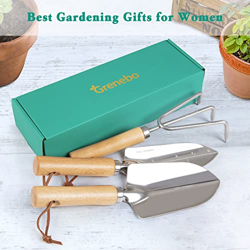 Grenebo Gifts for Mom - Best Ever Gifts for Mom from Daughter or Son, Unique Gift Ideas for Mom,3 Pieces Garden Tools Gardening Tools with Wood H
