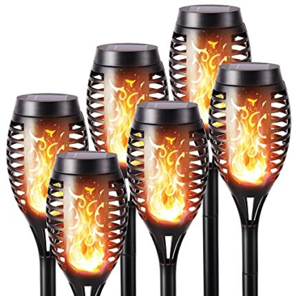Geemoo 6 Pack Solar Flickering Dancing Flame Lights Waterproof Solar Torch Lights for Outdoor Garden Patio Pathway Yard Driveway Halloween Decora