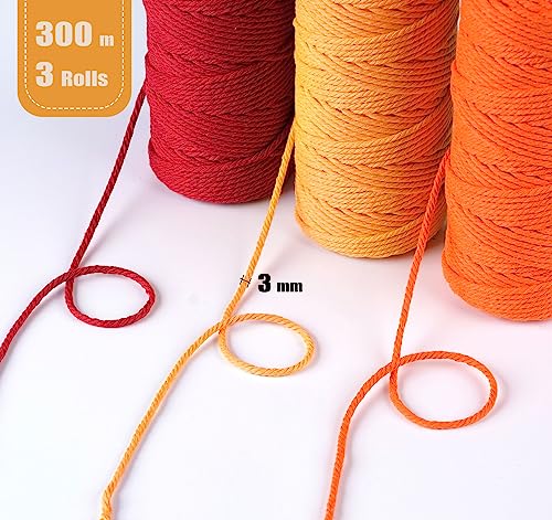 ilauke 3 Roll Macrame Cord 3mm x 100m, Macrame Rope Natural Gardening Twine, Cotton Rope Craft String for Projects, Wall Hanging, Plant Hangers,