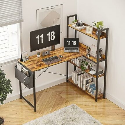 SiliBamb 47 Inch Computer Desk for Home Office, Small L Shaped Desk with Shelves, Corner Desk with Storage, Home Office Desks, Writing Study Desk