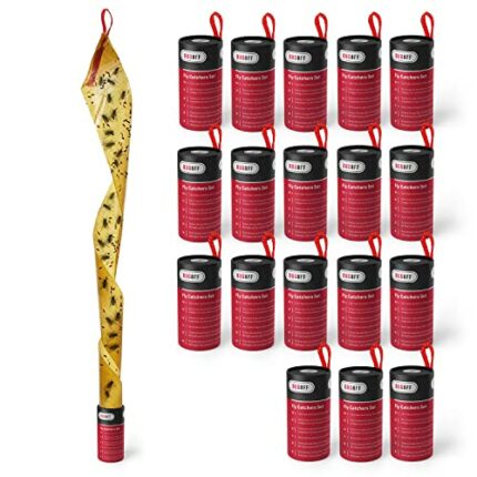 Bugoff Sticky Fly Glue Trap Tape, Pack of 18 Piece, Drosophila Pest Insect Flies Catcher Strips, Fruit Fly Sticky Trap for Indoors, Outdoors, Gar