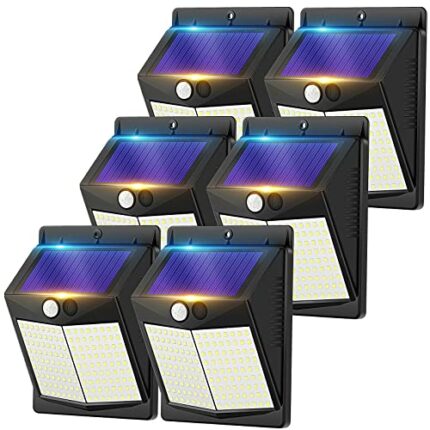Security Lights Outdoor Motion Sensor - 144 LED Solar Powered Security Light Outside Garden Fence Lights Waterproof Outdoor Wall Lighting 3 Modes
