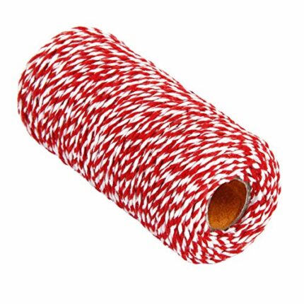 Cotton Bakers Twine, Red and White String Twine Rope Butchers String for Baking Cooking DIY Crafts Wrapping, 100 M