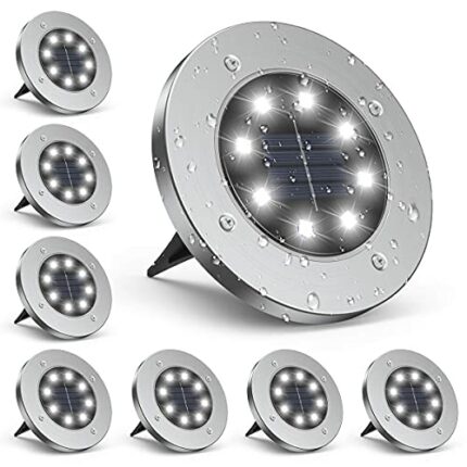 infray Solar Ground Lights for Outdoor, Solar Disk Lights Garden Lights IP65 Waterproof LED Solar Lights 6000K Cold White Landscape Lighting for