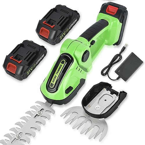 Hedge Trimmer Cordless, Garden Grass Shears Battery Hedge Shears for Lawn Edge 2 in 1 Small Weed Trimmer with 2 Pack Li-Ion Battery and Charger f