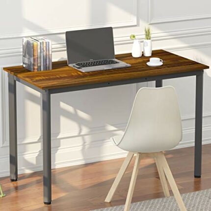 WeeHom Computer Desk 55 inch Large Size PC Table for Home Office,Sturdy Gaming Writing Desk Workstation Dining Table Black Metal Frame Teak