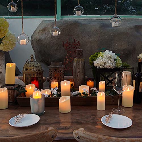 Homemory 6” x 3.25” Outdoor Waterproof Flameless, Flickering Moving Flame LED, Battery Operated Candles with Remote and Timers, Ivory Frosted Pla