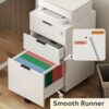 GOSROMS 3 Drawer File Cabinet with Lock & Charging Station, Wooden Move File Cabinet with Wheels, for Home Office, A4/Letter Size Files Under Des