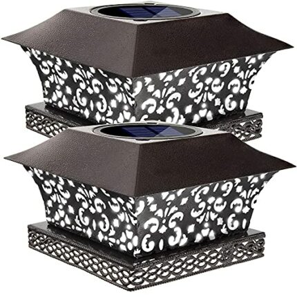 Siedinlar Solar Post Lights Solar Garden Lights Metal Cool White LED Light Waterproof for Garden Deck Fence 4x4 5x5 inch Wooden Posts (2 Pack)