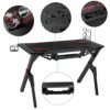 TEHONGMAI Gaming Table Ergonomic Computer Desk K-Shaped Gaming Desk with Mouse Pad, Cup Holder, Controller Stand Headphone Hook for E-Sport Racin