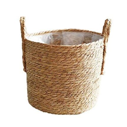 LSFYYDS Diameter of 30cm Seagrass Planter Basket, Natural Plant Pots Containers, Hand Woven Plant Pot Cover with Leak-Proof Plastic Lining for In