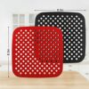 4 Pcs Reusable Air Fryer Liners, AIFUDA 8.5 inch Square Silicone Mats for Air Fryer Baking Steaming Cooking (Red+Black)