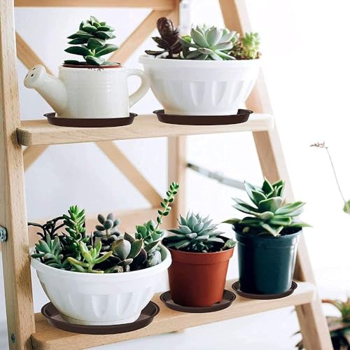 HBSTK 18 Pack Plant Saucers,urable Thicker Plastic Plant Trays for Indoors and Outdoor, Plant Saucer Drip Trays (150M / 20CM/25CM, Black,Clear,Br