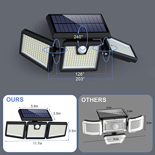 Feob Solar Lights Outdoor, 341 LED 3500LM Super Bright Solar Security Lights, PIR Motion Sensor Lights, 3 Heads Solar Flood Lights, 270° Wide Ang
