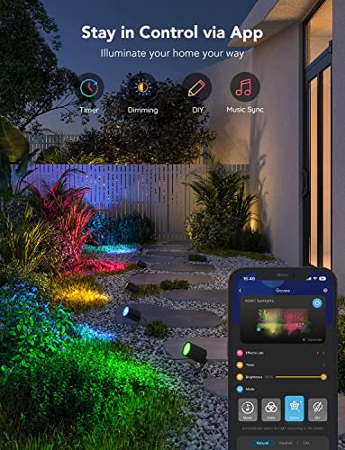 Govee Outdoor Spot Lights, Halloween Decoration, IP65 Waterproof Uplight Landscape Spotlights, Smart WiFi Garden Light Work with Alexa, RGBIC Col