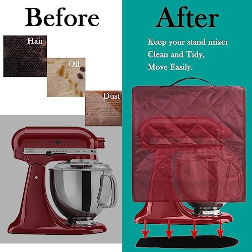 Stand Mixer Cover for Kitchen Aid Mixer, Wine Red Dust Cover Compatible with 4.5-5 Quart Stand Mixer, Kitchen Aid Mixers Accessories and Attachme