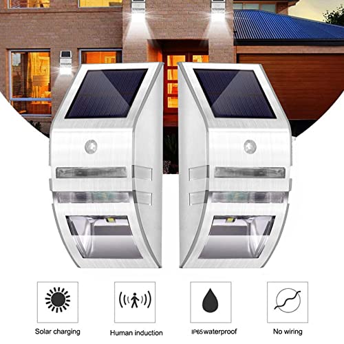 NEWNEN Solar Fence Lights, 4 Pack Solar Lights Outdoor, Upgraded Solar Security Lights with PIR Motion Sensor, IP65 Powered Waterproof Outside So