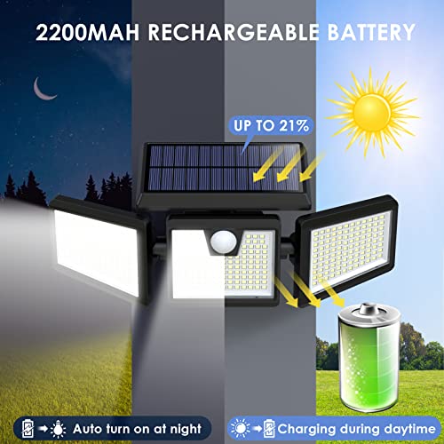 Feob Solar Lights Outdoor, 341 LED 3500LM Super Bright Solar Security Lights, PIR Motion Sensor Lights, 3 Heads Solar Flood Lights, 270° Wide Ang
