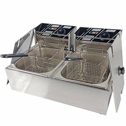 Commercial Deep Fryer 2x10L Double Tank Deep Fat Fryer Stainless Steel Chip Fryer 5000W with Lids