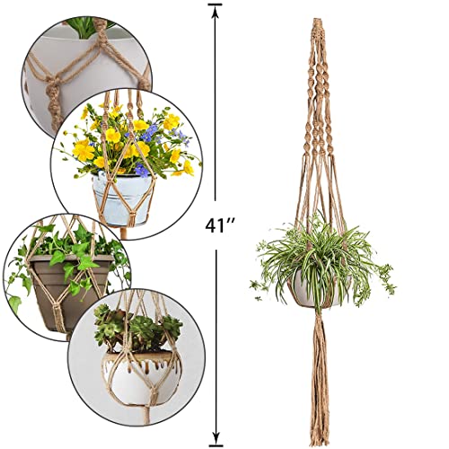 Eyerayo Plant Hanger, Macrame Hanging Plant Holder Handmade Jute Rope Flower Pot Hangers Basket for Indoor Outdoor Boho Home Décor