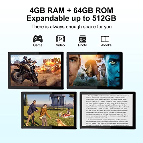 BYYBUO 10.1 inch Android 12 Tablet, Octa-Core 2.0 GHz Processor, New Upgrade Smartpad Tablet 7000mAh, 4G RAM+64GB ROM, Expand to 512GB, 1920x1200