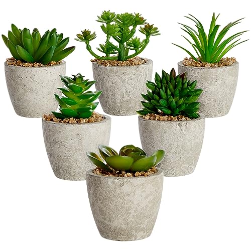 Juvale Artificial Succulents 6 Pack - Cactus Plants with Grey Pots - 4 inch