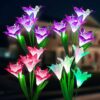 Amzxart Solar Lights Outdoor Garden, 4 Pack Garden Lights with 16 Bigger Lily Flowers, Multi-Color Changing LED Outdoor Solar Lights Waterproof f