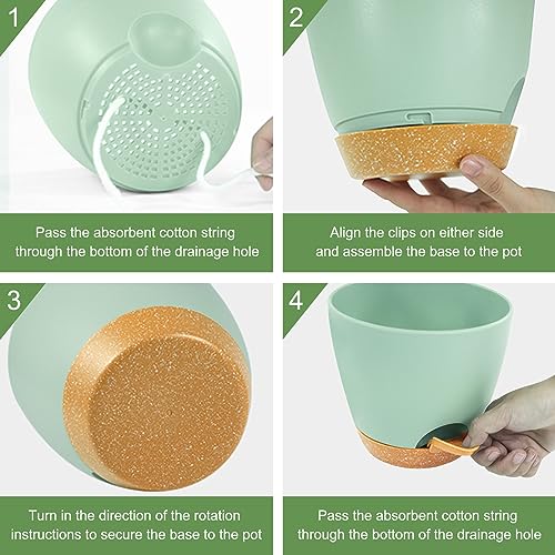 NIUXUAN 20CM Plant Pots, 4PCS Plastic Plant Pots, Self Watering Planters with Drainage Holes and Deep Reservior for Indoor Outdoor Plants, Small