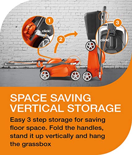Flymo EasiStore 300R Electric Rotary Lawn Mower - 30 cm Cutting Width, 30 Litre Grass Box, Close Edge Cutting, Rear Roller, Manual Height Adjust,