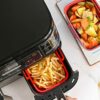SPARES2GO Basket Compatible with Devology Double 9L Dual Air Fryer Drawer Liner Silicone (Pack of 2, Red)