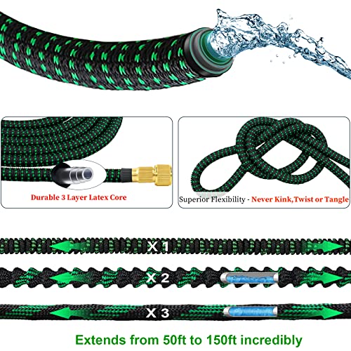 Garden Hose Expandable Garden Pipes-150FT Flexible Garden Hose Reels Including 10 Function Spray Gun Nozzle and Solid Brass Fittings,Magic Hosepi