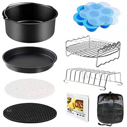moleath Air fryer Accessories 8 inch, 9PCS Airfryer Accessory Set Compatible for Cosori 4.7L, PROGRESS 4.5L, LLIVEKIT 5L, Tower 5.6L, Tefal Ninja