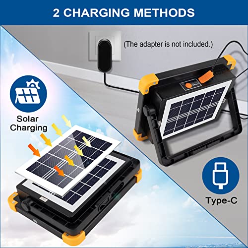 ErayLife 100W Rechargeable Work Light, FloodLights with 348Leds/ USB Port/Solar Panel/ 4 Lighting Modes, Portable Work Lights for Camping Emergen
