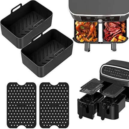 4 PCS Silicone Pot Set for Ninjas Dual Air Fryer, Non Stick Air Fryer Silicone Basket, Air Fryer Rack Accessories for Air Fryer, Oven, Microwave,
