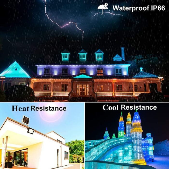 CLV Solar RGB Floodlight Color Changing FloodLight with Remote Control 12Color 6Brightness Solar LandscapeLight Memory Timer Function IP66 Waterp