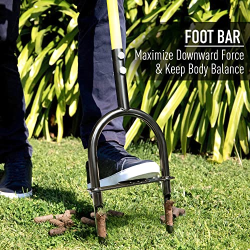 Jardineer Lawn Core Aerator, Hollow Tine Aerator with Spare Tines, Grass Aerator Garden with Non-Clog Slot, Manual Lawn Aerator for Compact Lawn