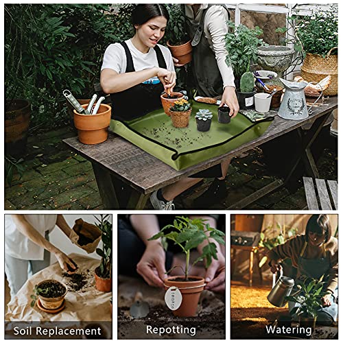 Nwvuop Plant Repotting Mat Waterproof Planting Mat Indoor Portable Potting Trap Plant Transplanting Mat for Succulent Plants Dark Green
