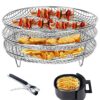 Air Fryer Rack for Ninja Air Fryer, 3 Stackable Round Dehydrator Racks with Clips, Stainless Steel Air Fryer Basket Tray, Air Fryer Accessories f