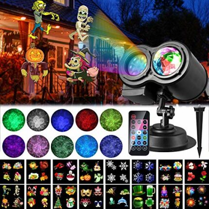 ALED LIGHT 2022 Christmas Holloween Projector LED Lights, 20 Slides LED Projector Lamp Double Projection Light Waterproof Outdoor Water Wave Proj