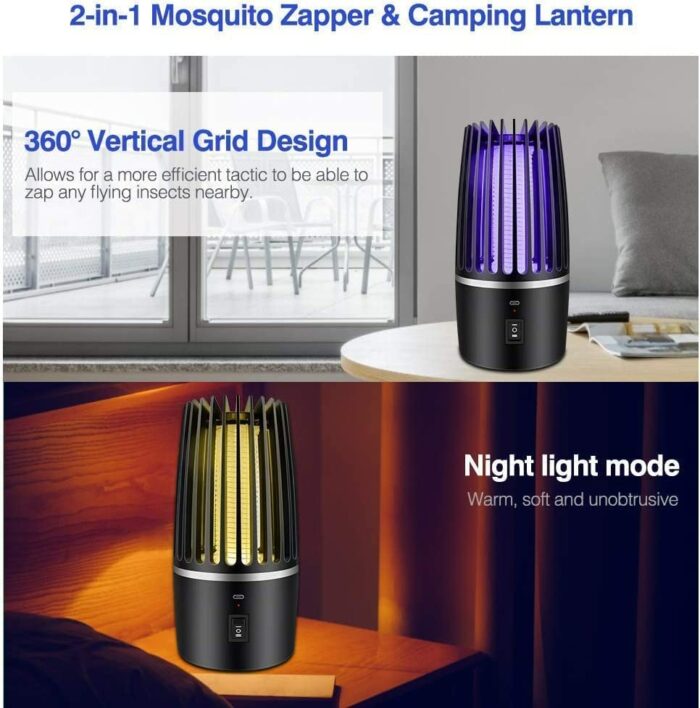 Electric Fly Catcher, Rechargeable Mosquito Killer, 2 in 1 Mosquito Killer with Ultraviolet Lamp And Lighting Lamp,360° Attract Zap Flying Insect