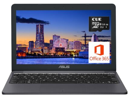 ASUS VivoBook E12 11.6" HD Portable Laptop, Intel Celeron N3350(Up to 2.4GHz), 4GB RAM, 64GB eMMc + 64GB CUE SD Card, 1-Year Microsoft 365, HDMI,