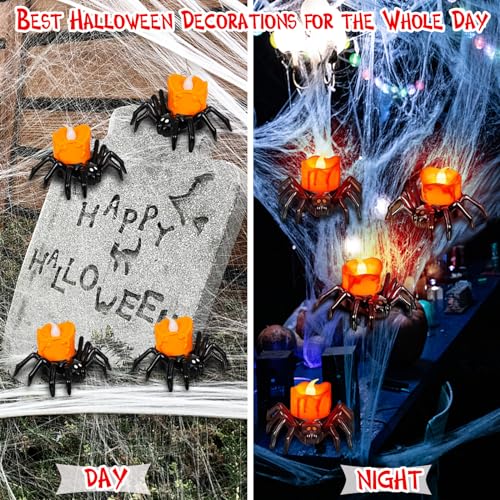 OBISEN Halloween Tea Lights Candles,Flameless Spider Led Candle,6 Pack Battery Candle Halloween Lights for Halloween Decorations Outdoors & Indoo