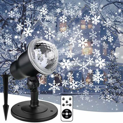 Christmas Projector Light, Snowflake LED Light with 4 Modes Christmas Outdoor Decoration Lamp with Remote Control Night Light Waterproof Landscap