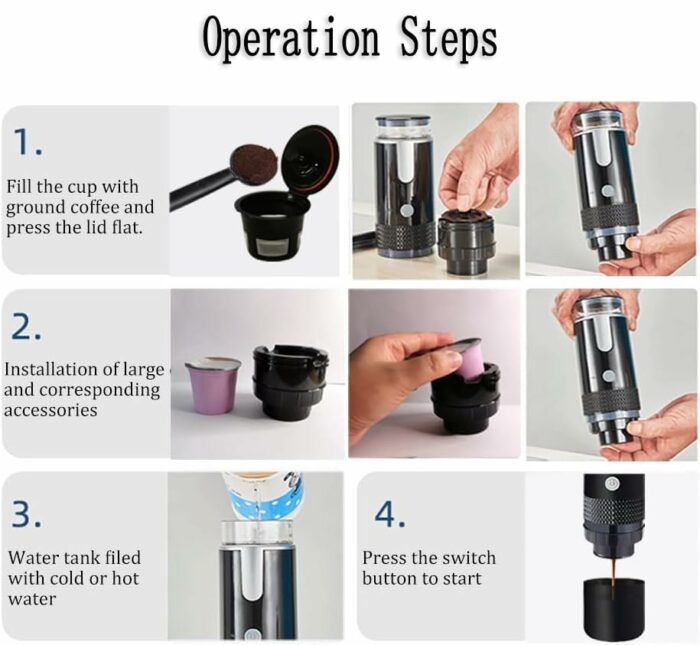 Portable Coffee Maker, 170ml(6oz) Electric Coffee Machine, Espresso Coffee Powder Capsule USB Rechargeable Small Travel Coffee Maker for Outdoor